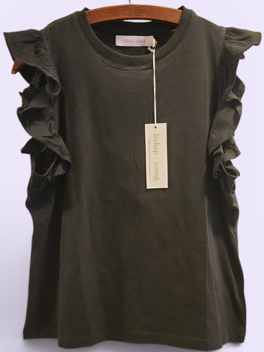 Bishop + Young NWT Black Ruffle Sleeve Top Flutter Sleeve Cotton Blouse
